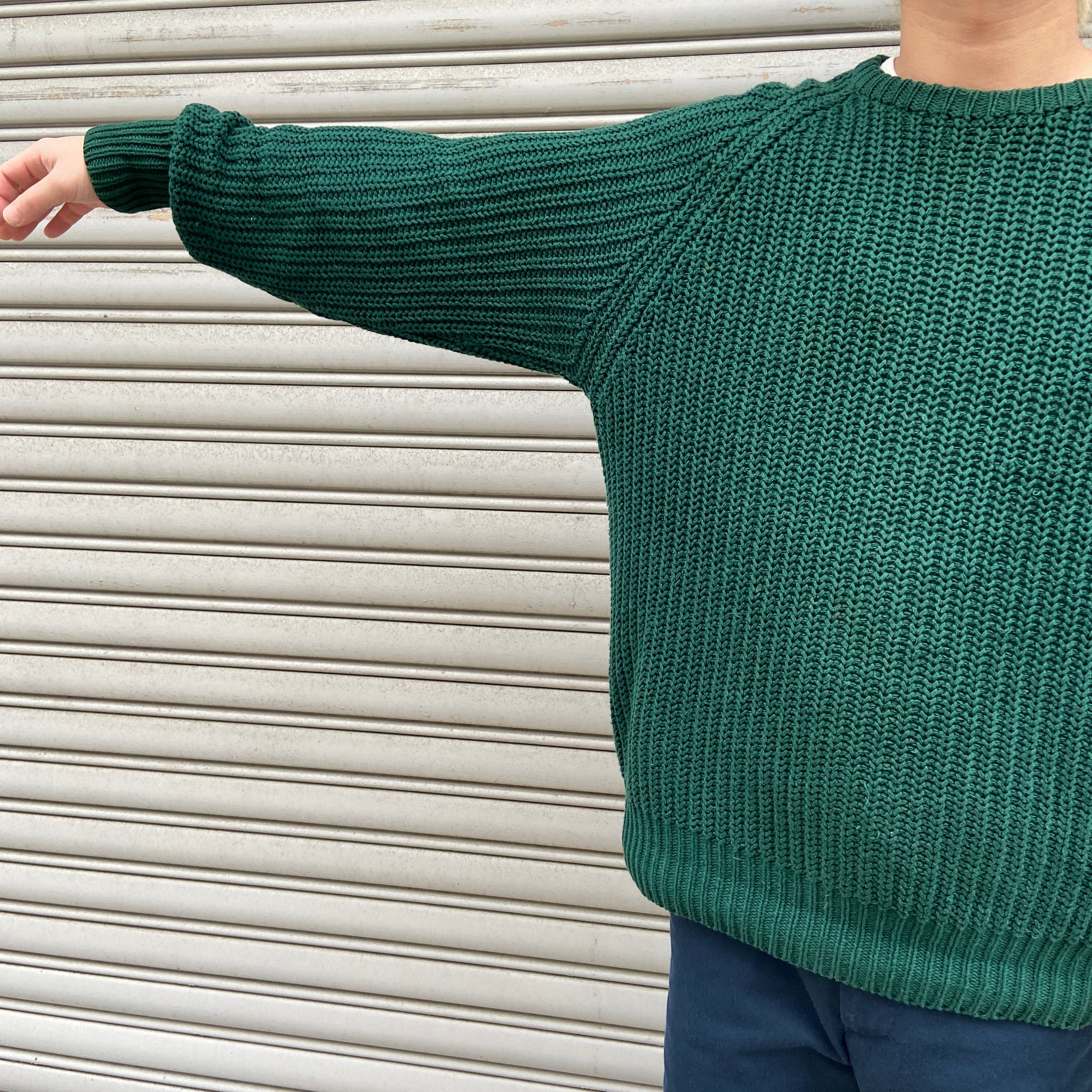 90s GAP オールドギャップ コットンニット リブ編みニット グリーン M