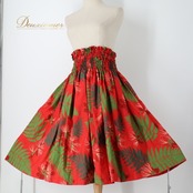 フラダンス 衣装 パウスカート レッド系 Lanai 日本製 ハワイアンプリント アロハ フラ ダンス レッスン 練習 シングル スカート フレア 華やか 鮮やか かわいい おしゃれ 軽やか グリーン系 赤 緑 ホワイト系 白 リゾート 軽量 カジュアル エレガント