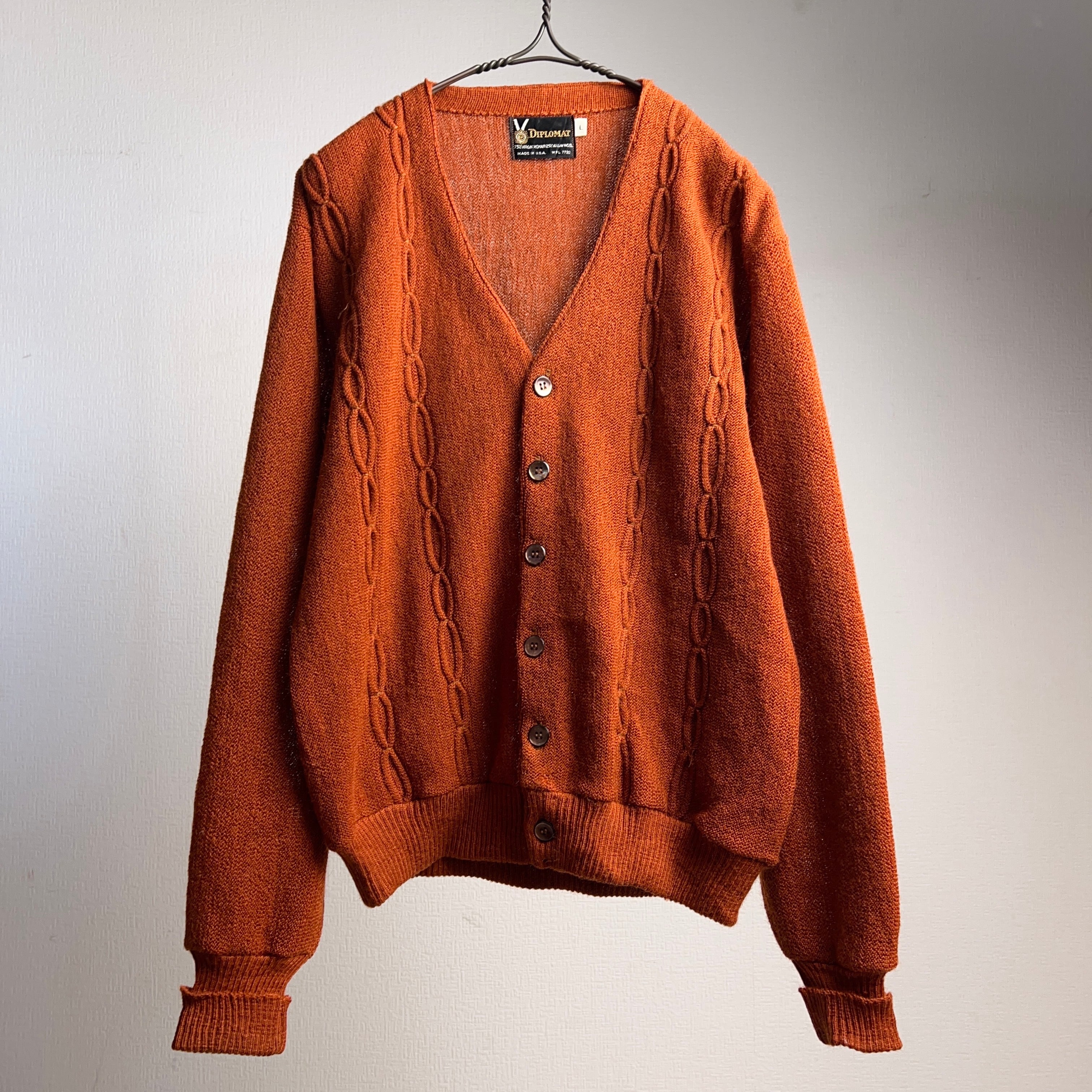 60's DIPLOMAT MOHAIR75% Knit Cardigan USA製 SIZE L 60年代 モヘアニットカーディガン オレンジ  【1000A87】【送料無料】