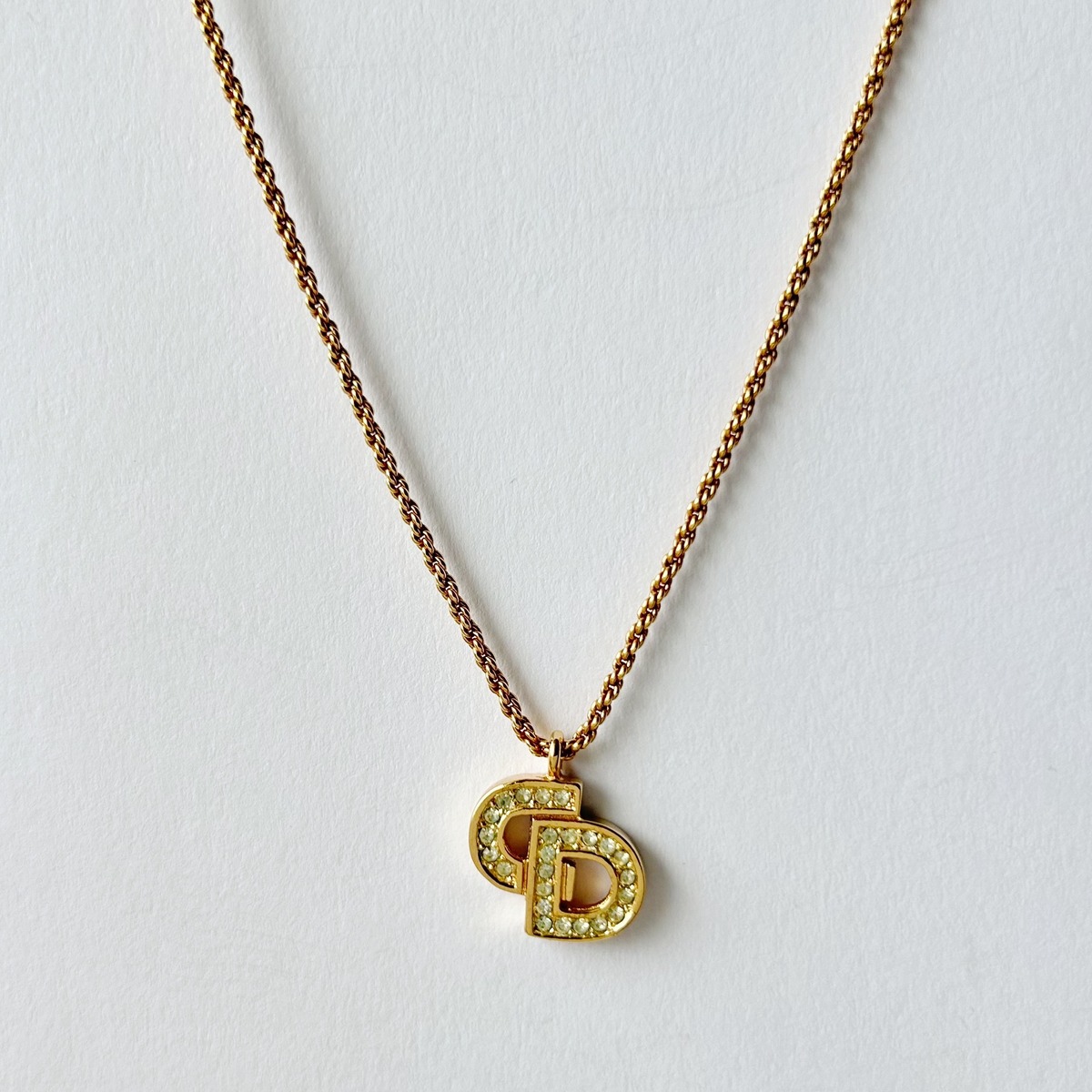 N8006】Christian Dior logo rhinestone necklace/クリスチャン 