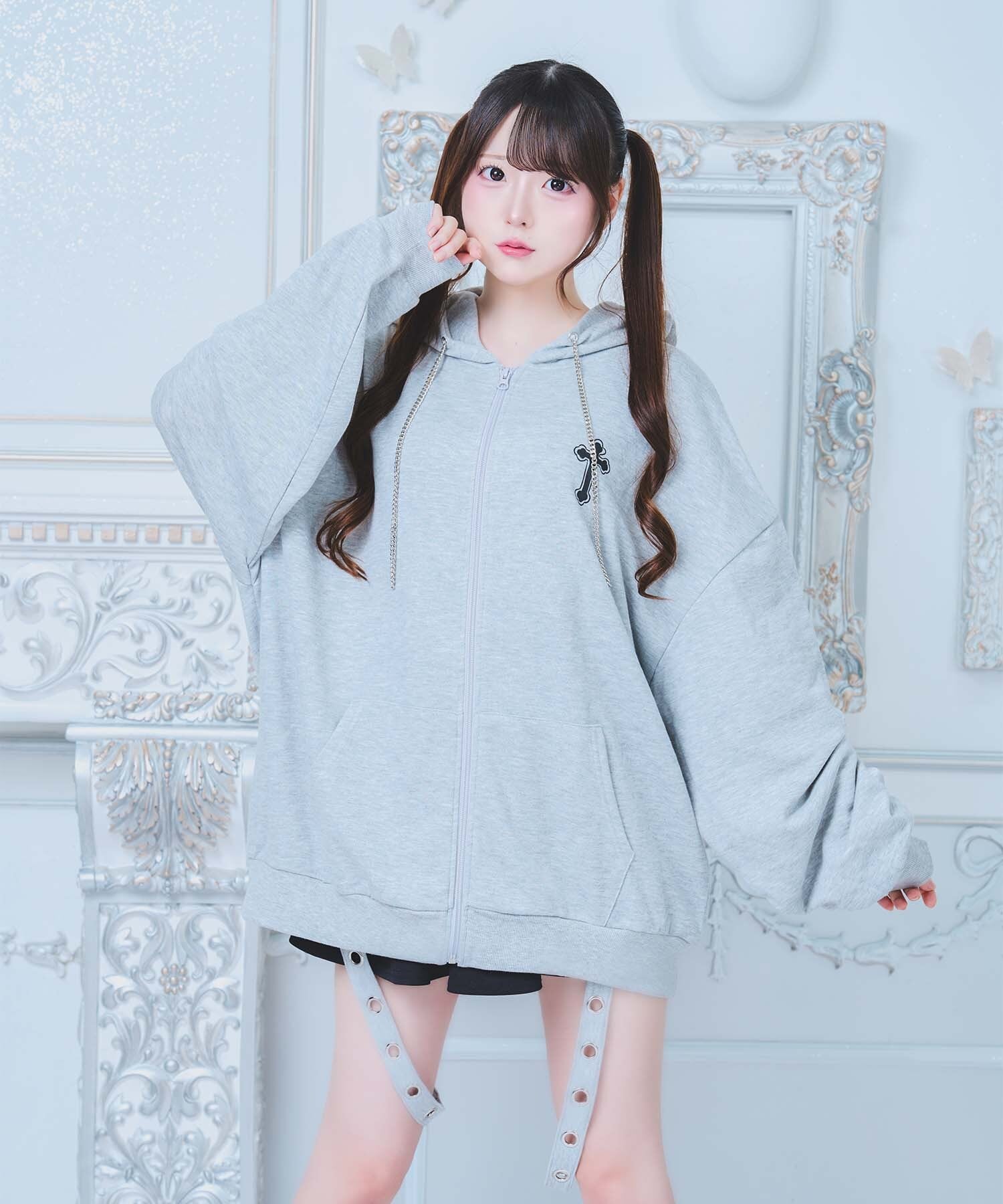 病みかわ♡クロスZIPぱーかー（グレー） | Hauls