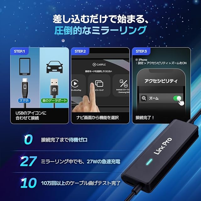 2026新型登場】CARPLE LinkPro ミラーリング 車【スマホを大画面に映す