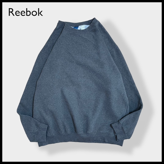 【Reebok】2XLT ビッグシルエット ワンポイント 刺繍ロゴ 無地 スウェット トレーナー プルオーバー ダークグレー リーボック US古着