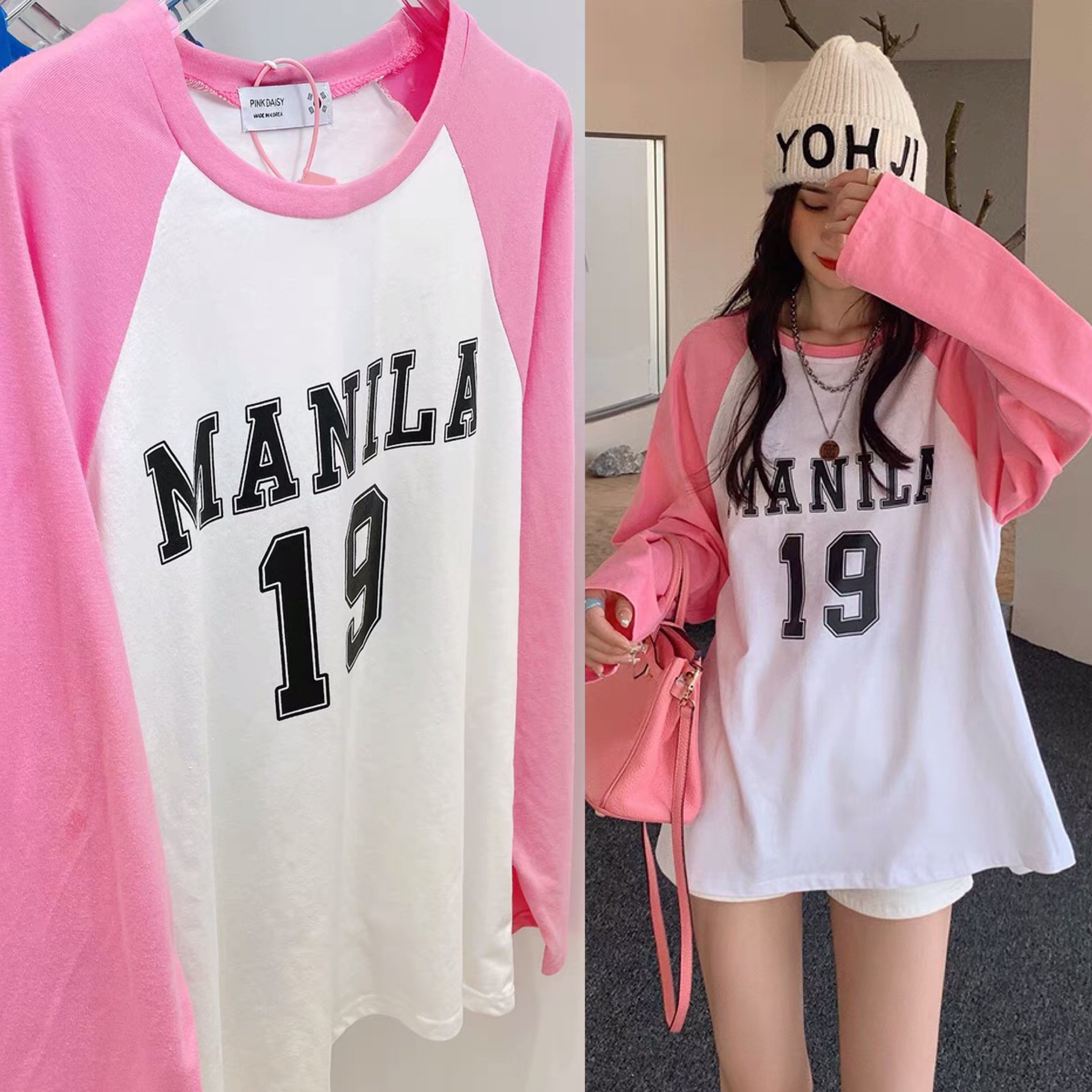 Tシャツ スポーティ Tシャツ ラインストーン ねこ ピンク 黒 白