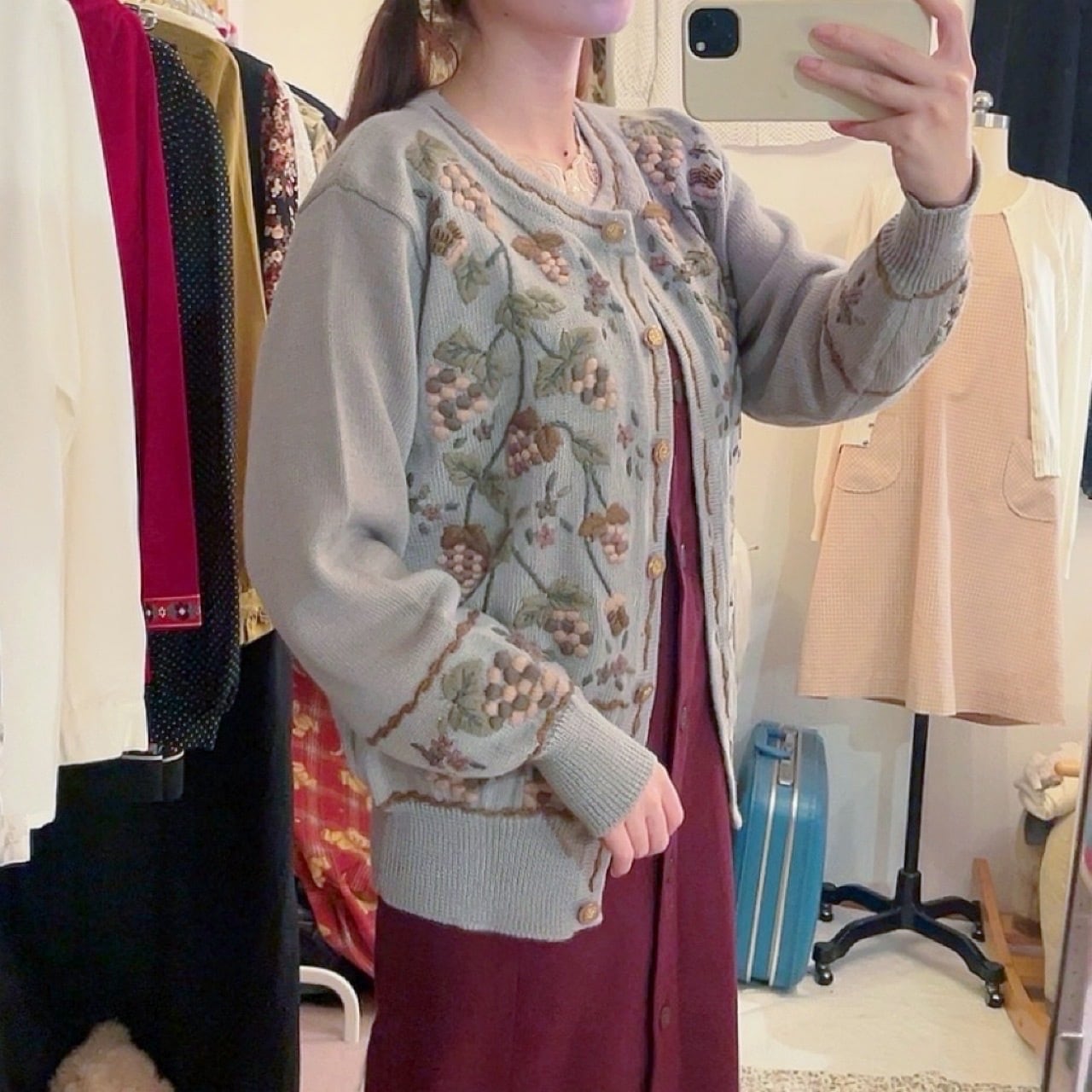 grape embroidery knit cardigan