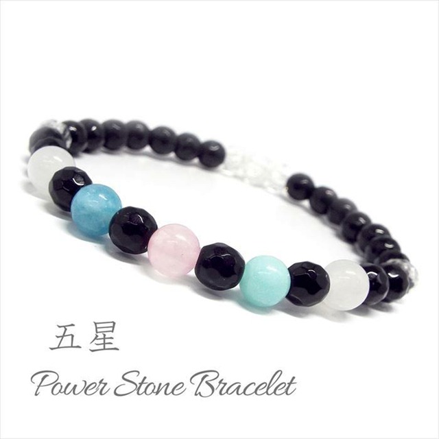 【星に願いを】天然石 オニキス ✕ 五星パワーストーンブレスレット [6mm]