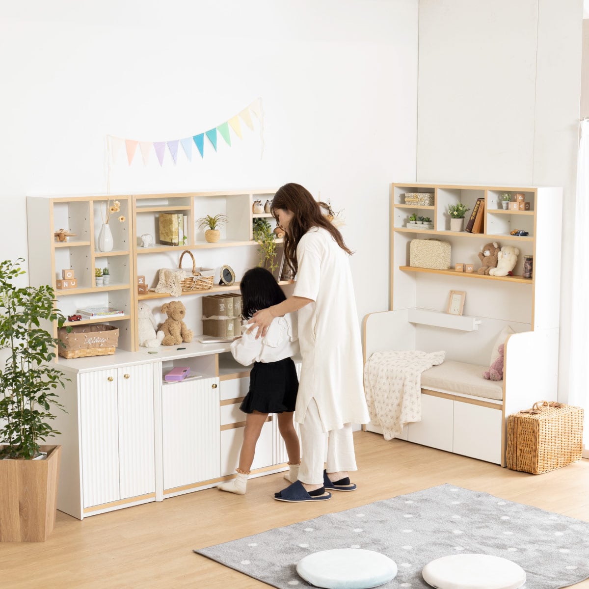 ベンチ 収納 木製 キッズ 完成品 おしゃれ ローチェスト クッション