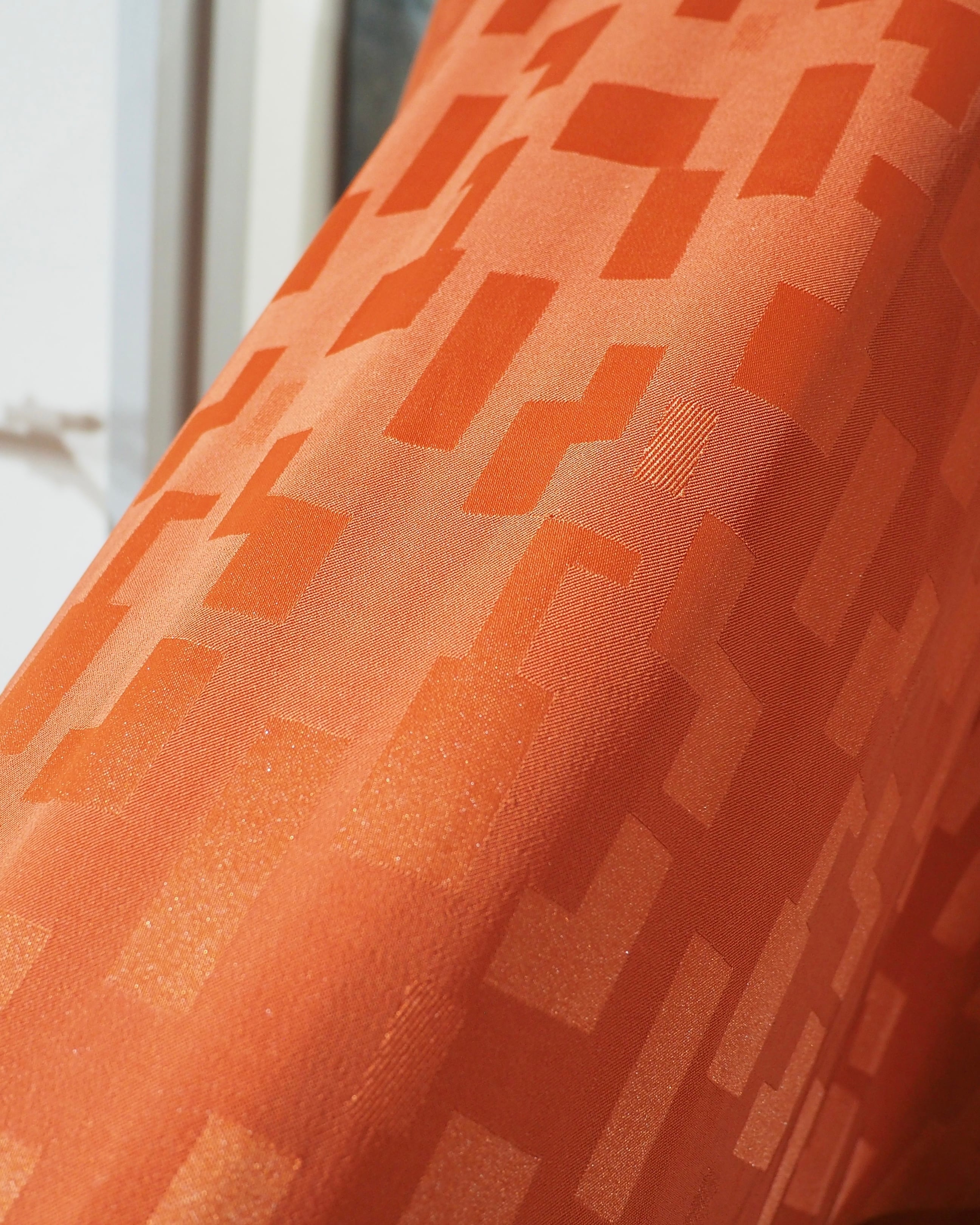 1990s " Made in USA ‐ Smash " Vivid Orange × Block Pattern Vintage Loose Open Collar Shirt