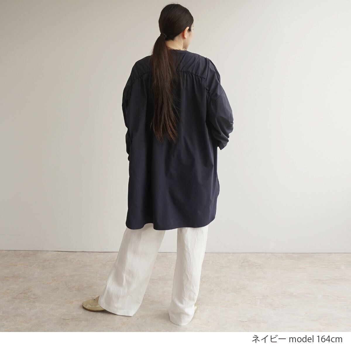 ノーカラーギャザーブラウス | FASHFREN/ファッシュフレン