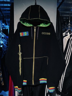 【D4C】vintage "COOGI" sword embroidery design gold color switching zip up hoodie