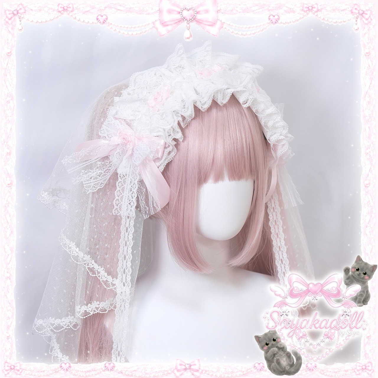 ♡【Sayakadoll original No.17】（ヴェール別売り）儚げプリンセス お花とホワイトレースのフリルリボンヘッドドレス light blue  ♡