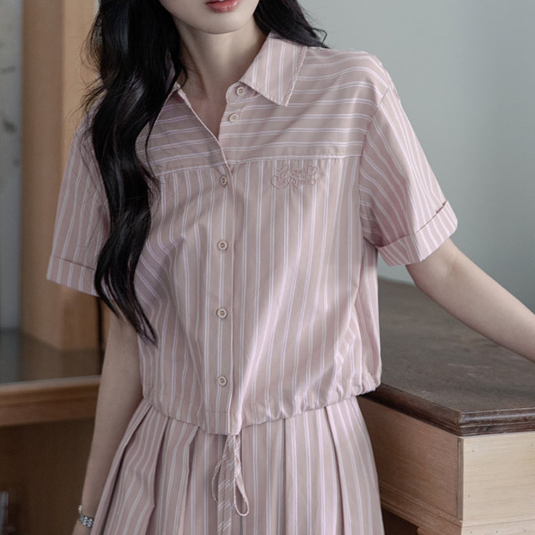 striped drawstring hem shirt