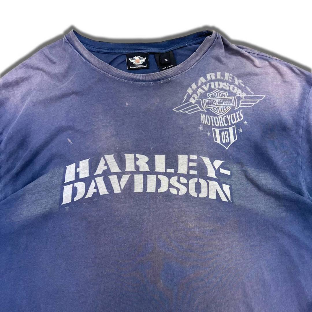 【グッドデザイン】ハーレーダビットソン 半袖Tシャツ ビッグプリントロゴ紺XL