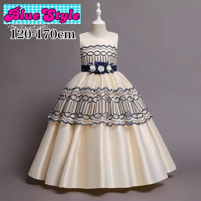 キッズドレス プリンセス ロングドレス 発表会 おしゃれ 子供ドレス 結婚式 シンプル レース ネイビー レッド ピンク