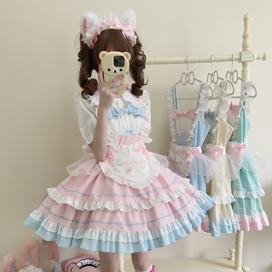 フレンチメイド 夢かわいい ジャンパースカート メイド服 フリル