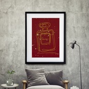 EAU DE PARFUM N°22｜香りの余韻を一筆で描く上品ミニマル香水アートポスター｜ホテルライク空間に映える静かな一枚｜A4ポスター