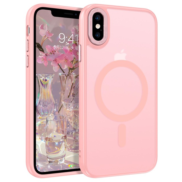 可愛い色味 DOMAVER iPhone X/iPhone XS 用 ケース Magsafe対応 ワイヤレス対応 半透明 可愛い 韓国 滑り止め 女性用 ストラップホール付き 画面レンズ保護 指紋防止 耐衝撃 おしゃれ アイフォン X XS 用カバー 5.8インチ ピンク