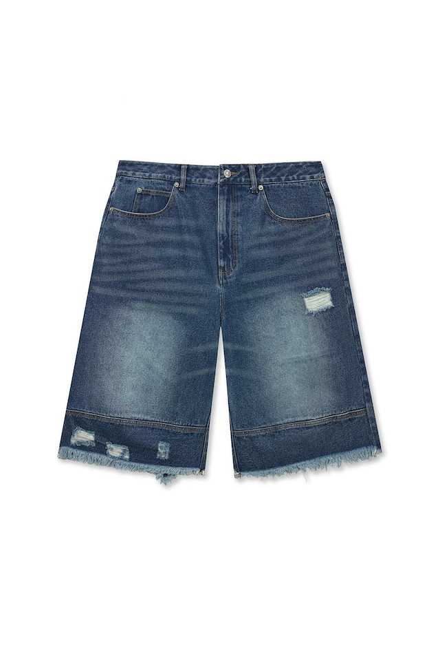 [Matin Kim] DESTROYED BERMUDA DENIM PANTS FOR MEN IN NAVY 正規品 韓国ブランド 韓国通販 韓国代行 韓国ファッション マーティンキム matinkim 日本 店舗