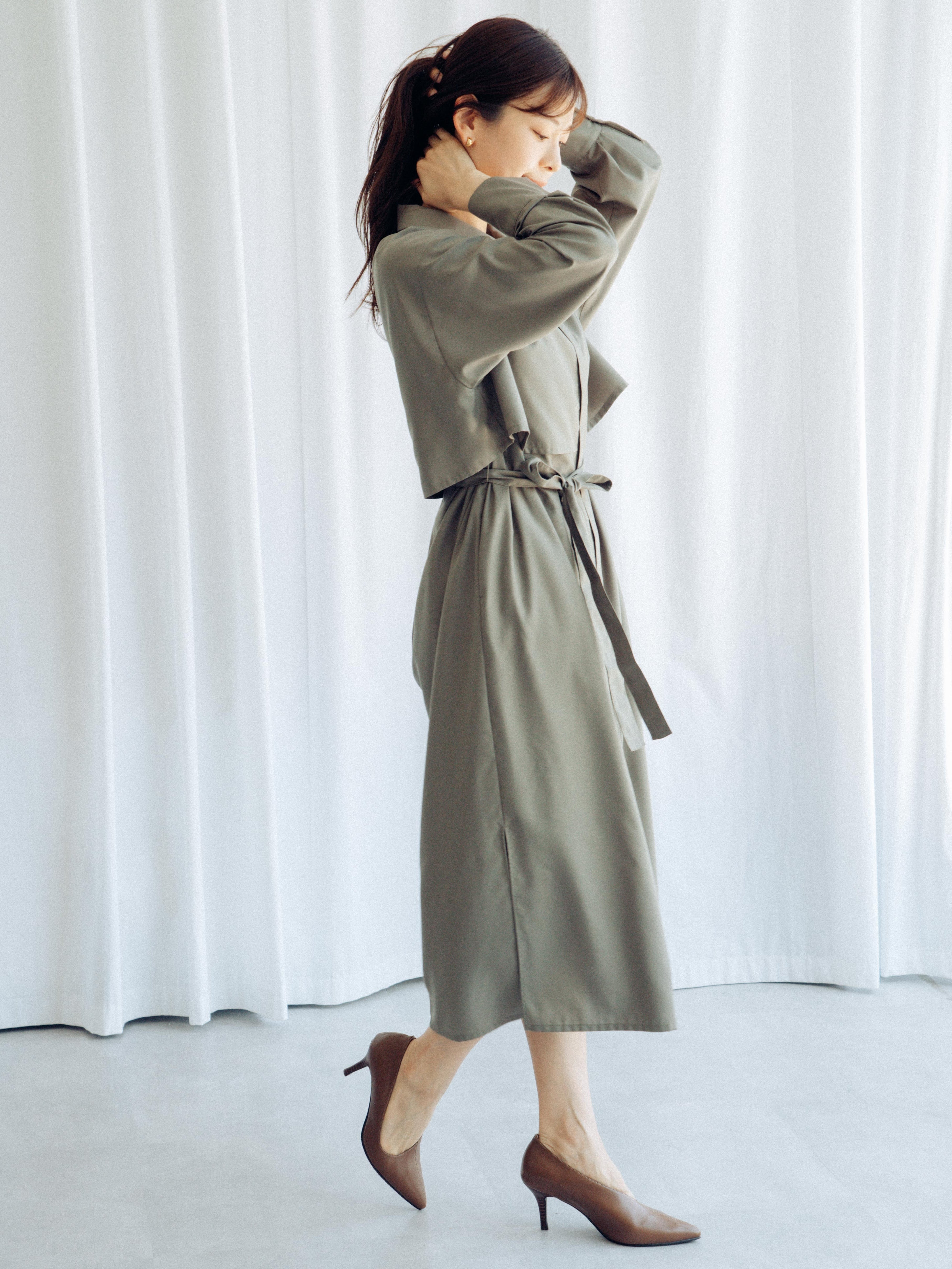 前比翼シャツワンピース(カーキ) | micofill