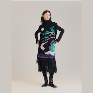 月夜の白うさぎニットトップス E00092