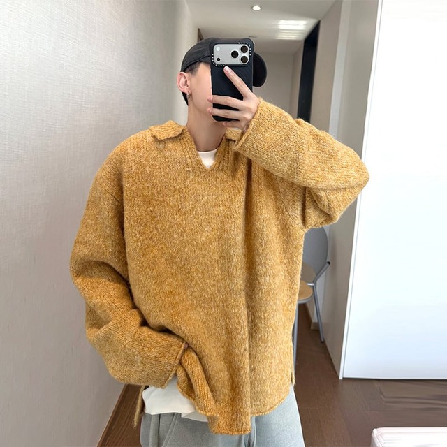 dannyandzeeざっくり編みVネックニットセーター