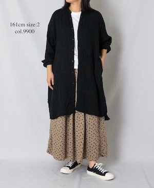 ARMEN(アーメン)コットンガーゼ バンドカラーロングシャツ:ブラック