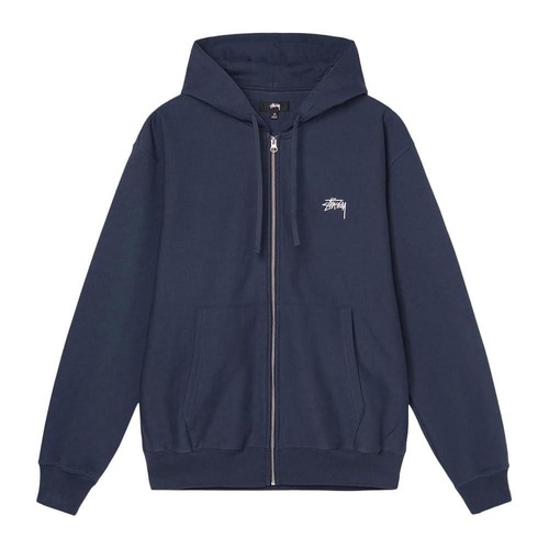 ステューシー ストックロゴ刺繍 ジップアップスウエットパーカー STUSY STOCK LOGO ZIP HOODIE NAVY [並行輸入]