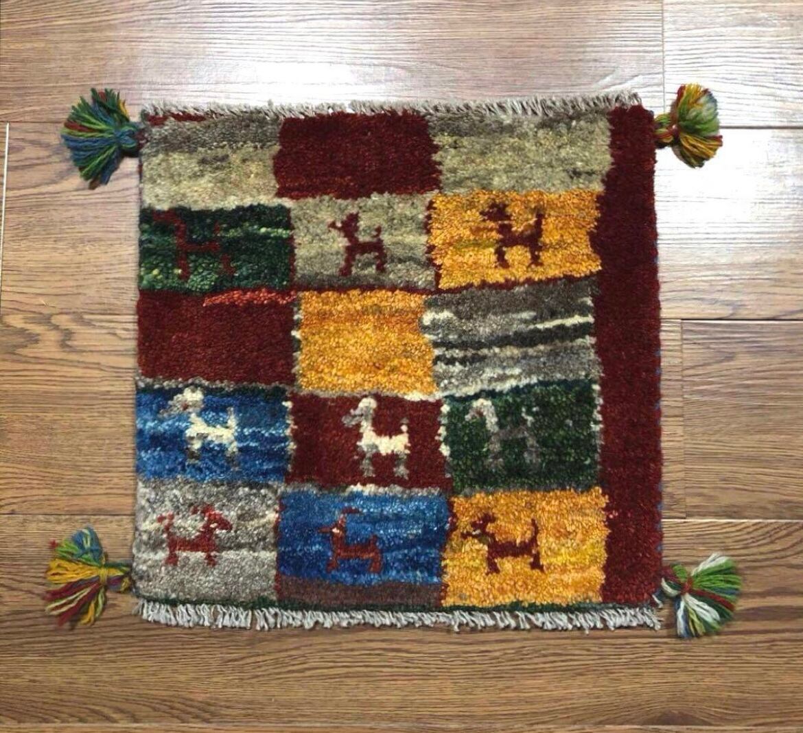 ペルシャギャッベ (ギャベ) チェアマット 39x38cm ギャッベ ラグ 玄関 ペルシャギャッベ (ギャベ) チェアマット 椅子の座布団 No.GS-495