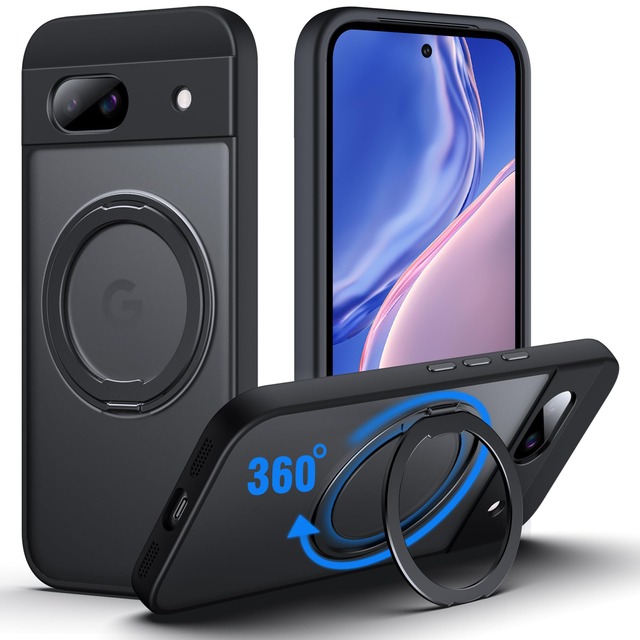 DASFOND Google Pixel 8A ケース [MagSafe 対応] 米軍MIL規格の落下防止 360°回転式リングキックスタンド 半透明マット 電話ケース グーグルピクセル8A カバー 6.1 インチ ブラック