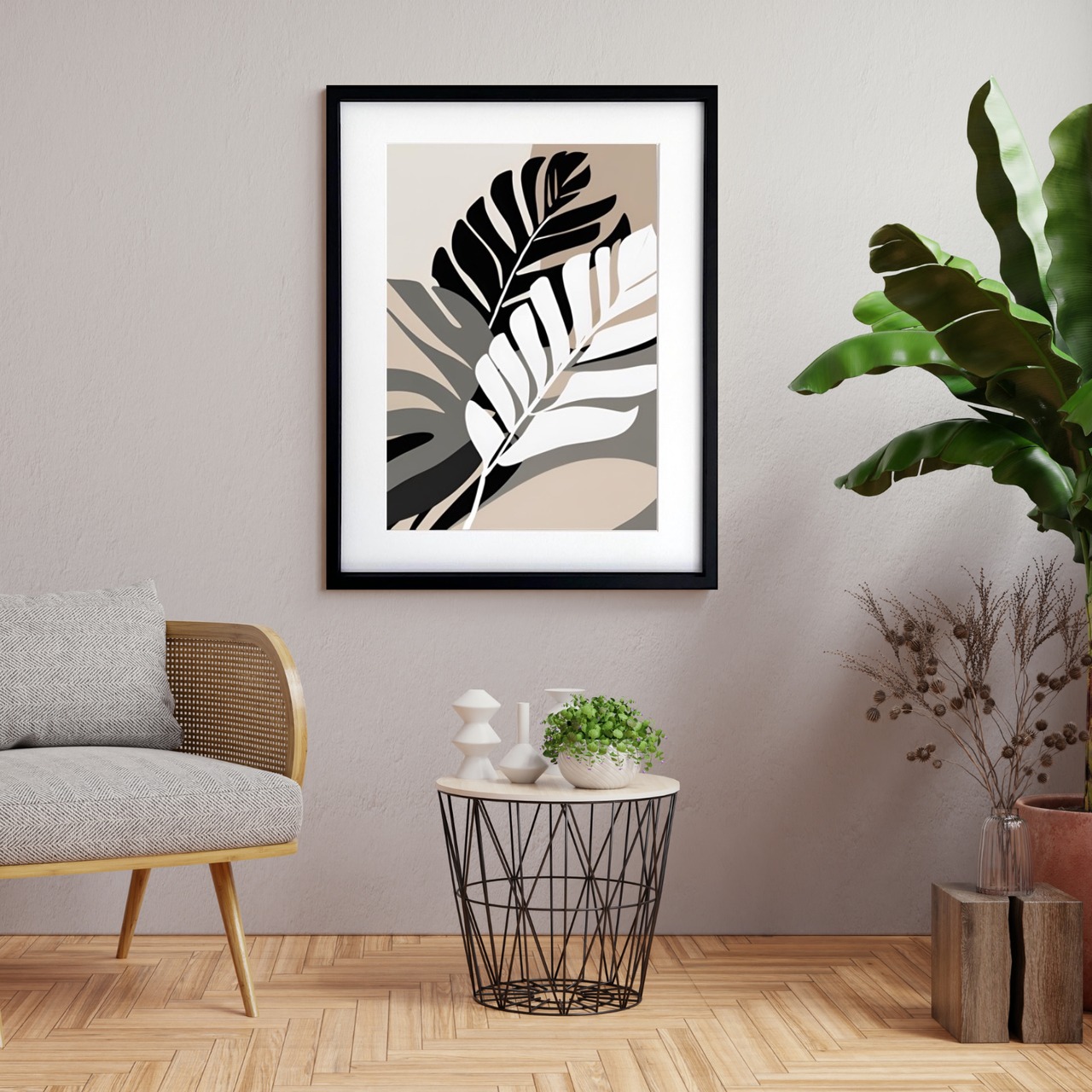 Monotone Botanical｜静けさと品格をまとうボタニカルアートポスター｜北欧モダン空間を上質に彩るモノトーンインテリアデザインA2ポスター