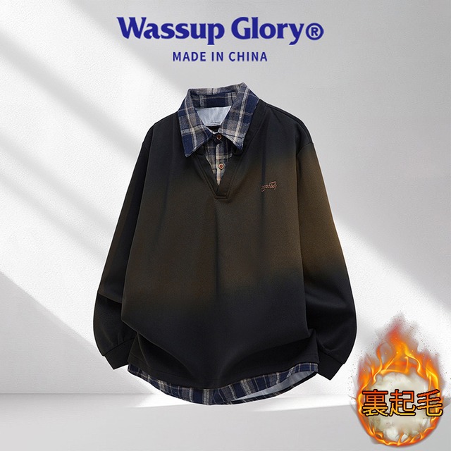 ♥裏起毛チェック柄POLOネック!【WSシリーズ】★POLOシャツ★ 裏起毛 ユニセックス 3color トップス POLOネック チェック柄