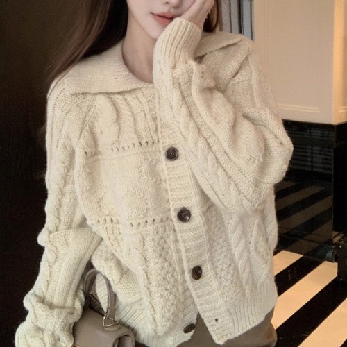 襟付きデザインニットカーデ ・12828