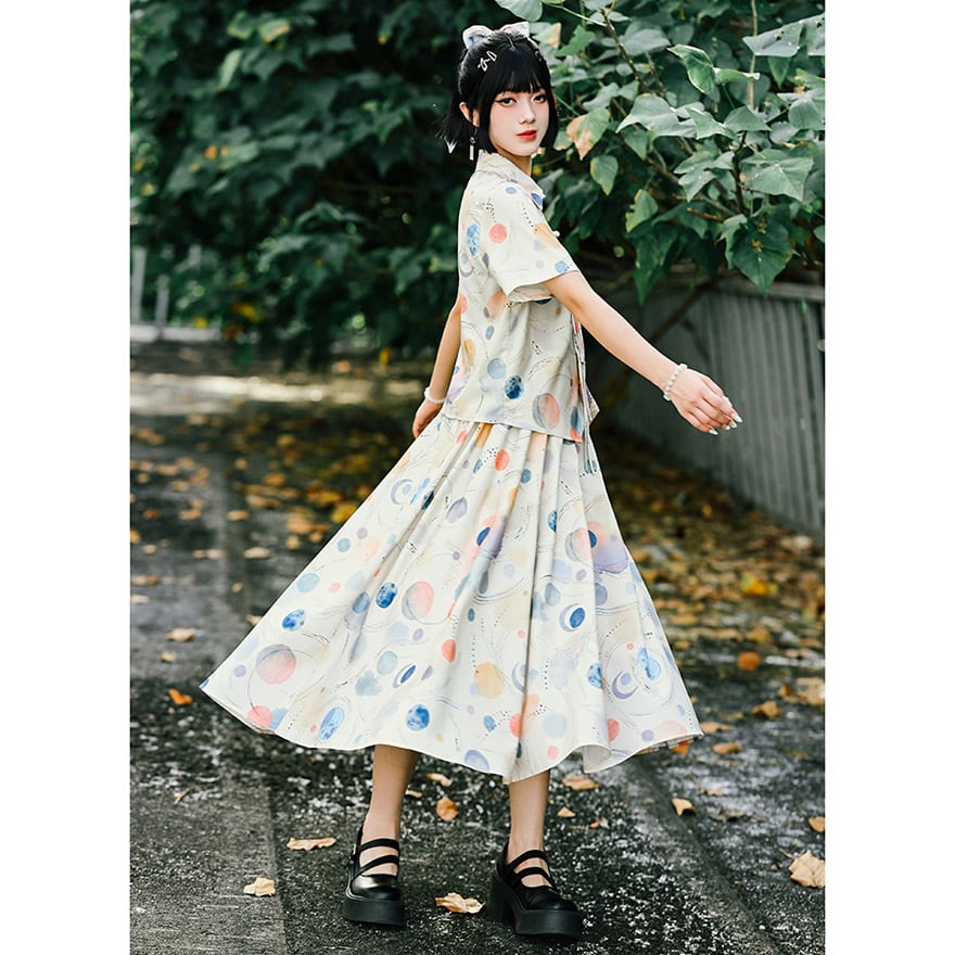 チャイナ風 中華服 古怪舎 フレアスカート スーツスカート プリント柄 中華系ファッション