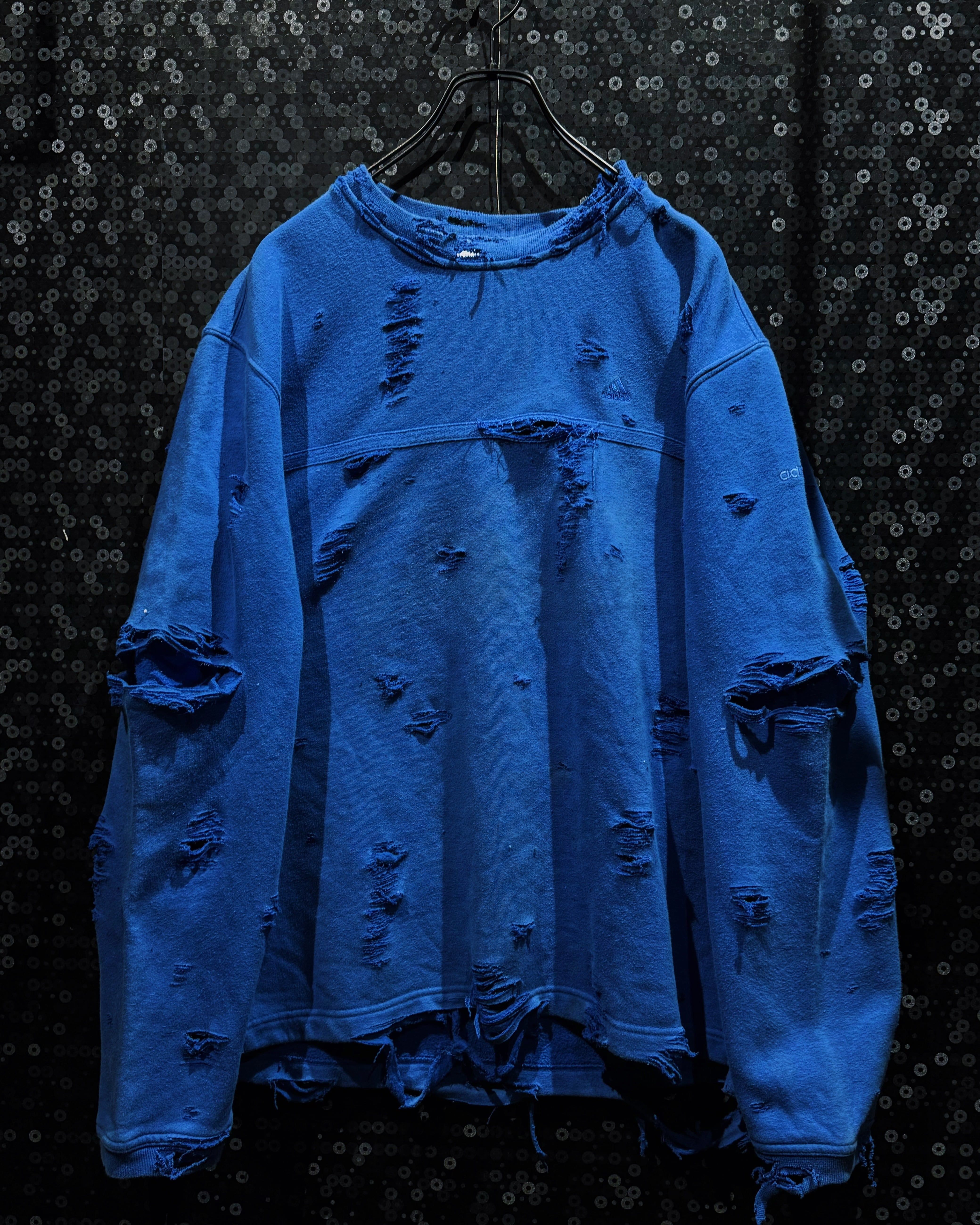 【ÆIEM】original “re:make” boro “adidas” cobalt blue heavy crash sweat pullover