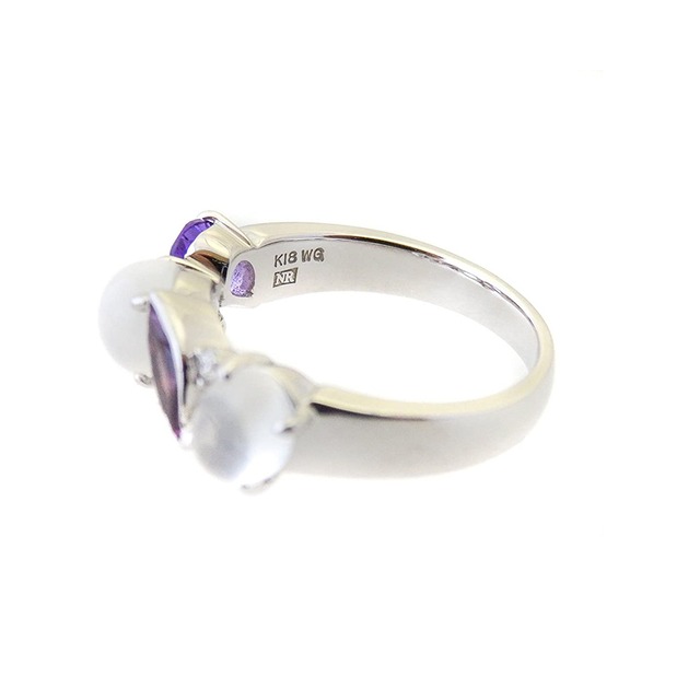 K18 ホワイトゴールドリング（ダイヤ・ムーンストーン・ガーネット・アメジスト）NINA RICCI（ニナリッチ）指輪 レディース クール 12号 ケース付き プレゼント 記念日