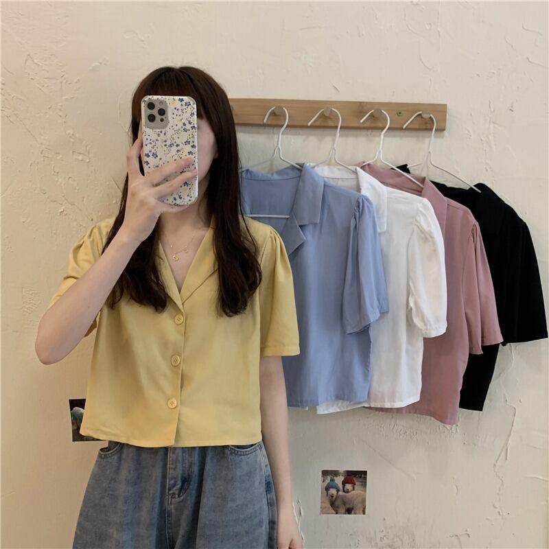 カラー半袖スリーブシャツ トップス サマールーズ ショート ハーフスリーブ 夏物 YY-ファッション99203281607