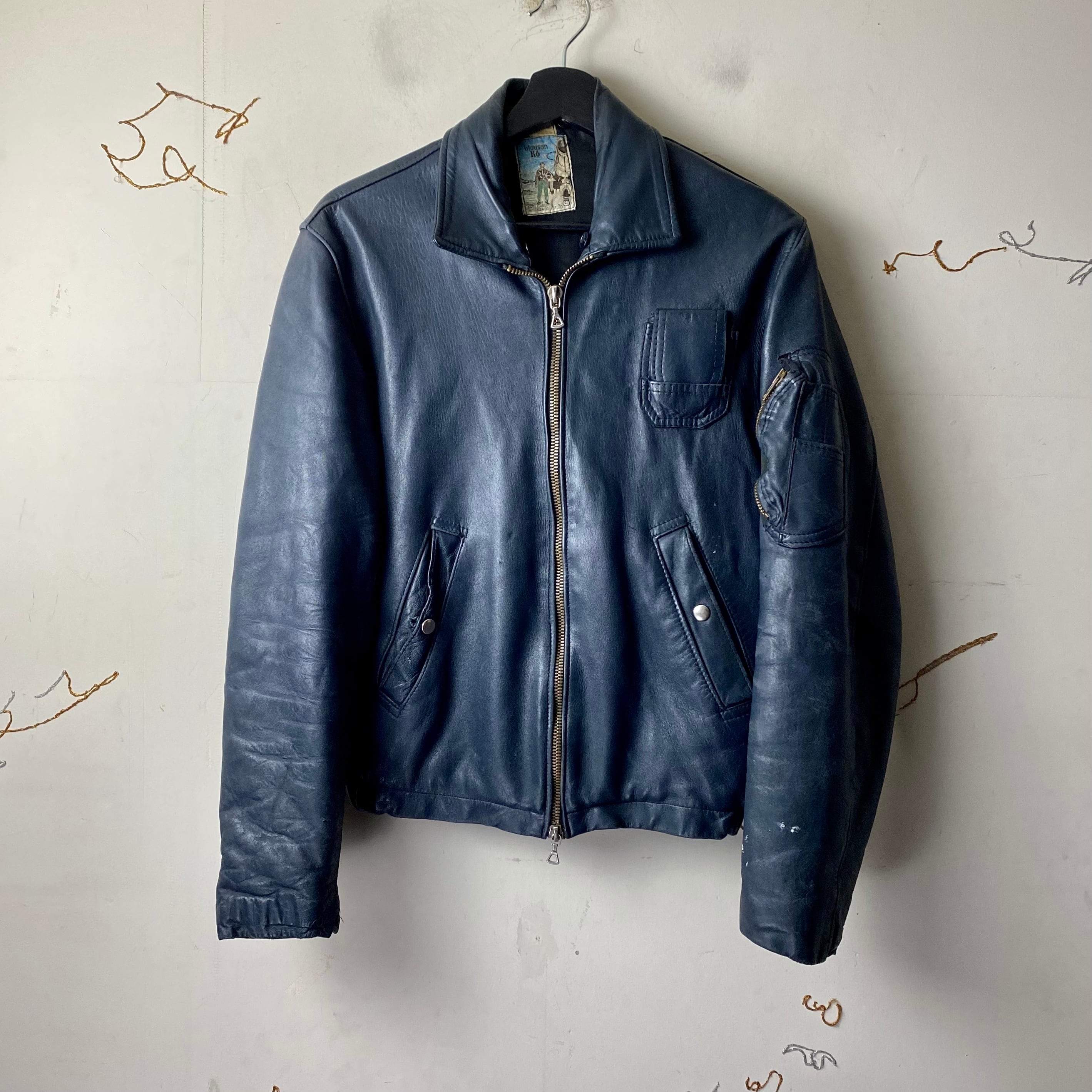 vintage FRENCH AIR FORCE navy color “K6” leather flight jacket 