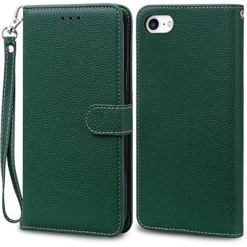 iPhoneSE 2022 2020 iPhone7 iPhone8 ケース 手帳型 アイホン iPhone 7 8 SE 第2世代 第3世代 通用 iphone se 3 SE 2 ストラップケース iPhone SE2 SE3 第二世代 第三世代 いphoneSE アイフォン カバー 適用 case Cobeimisr ライチ紋 軽量 カードケース ストラップ スマホケース ダーク グリーン 2689