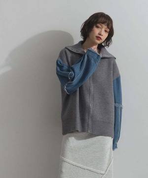 HD2510024 袖デニムジップニット gray