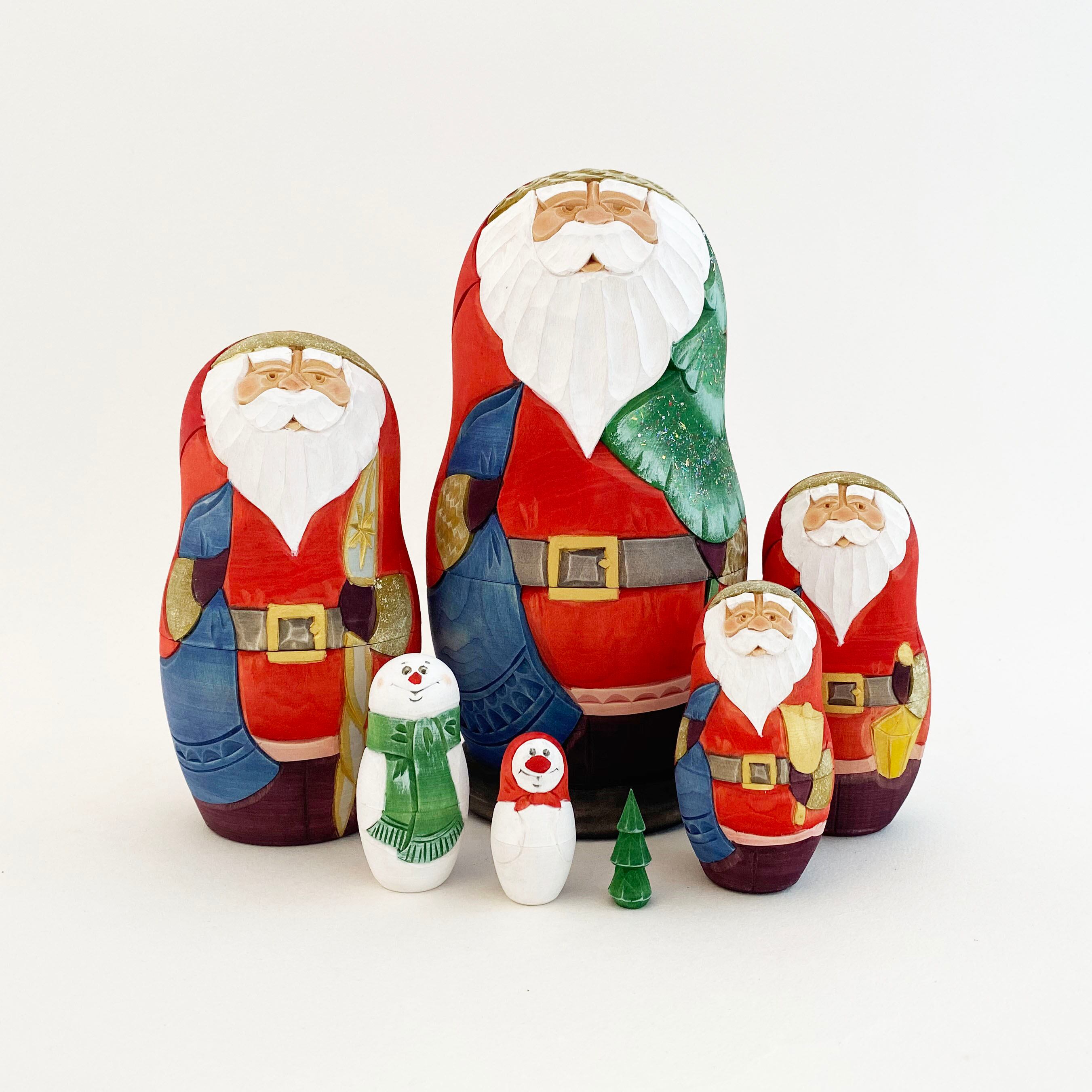 サンタ木彫マトリョーシカ（コブロフ工房/7個組）