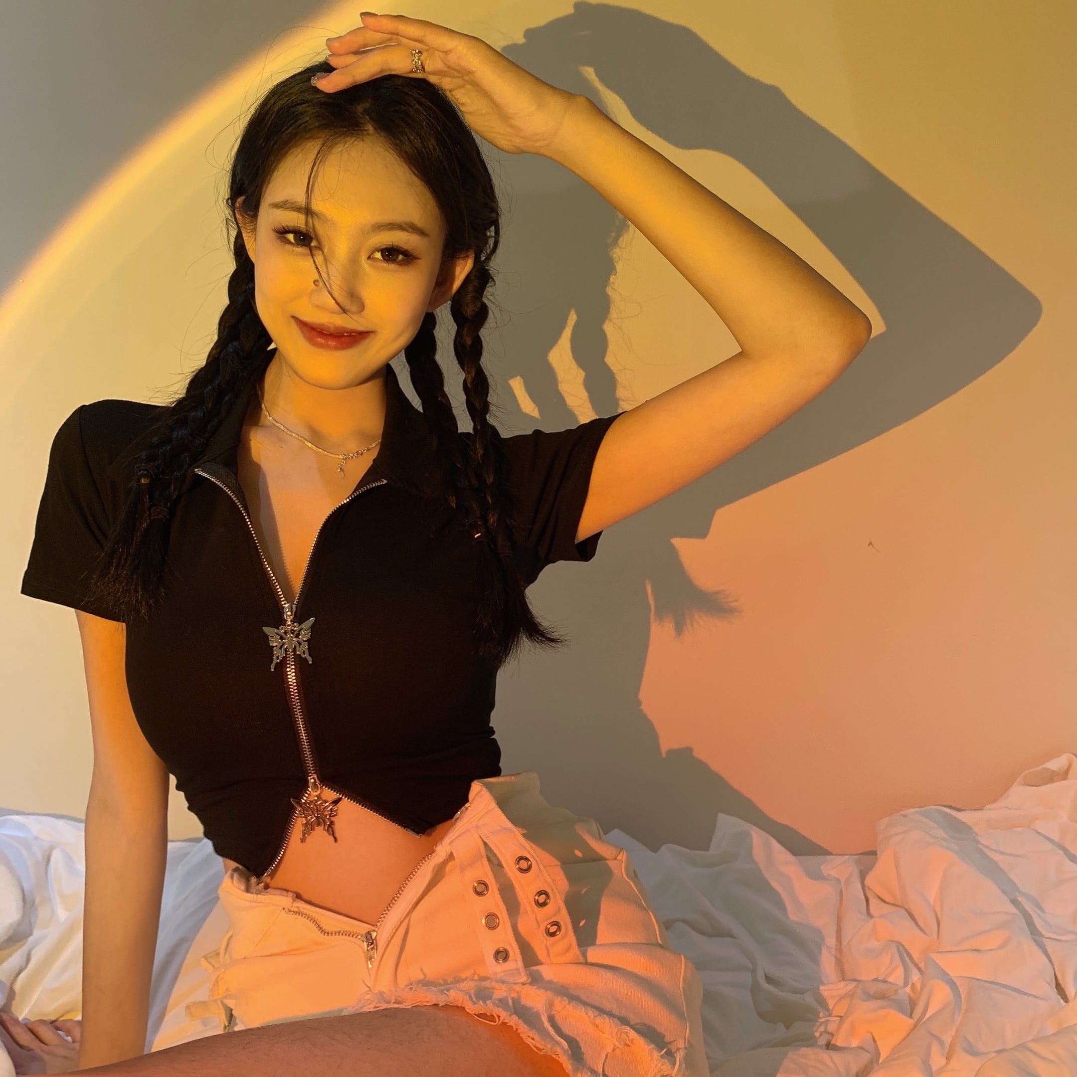 スタイルショートダブルジッパー薄手Tシャツ トップス ドラファッションホール47802857584