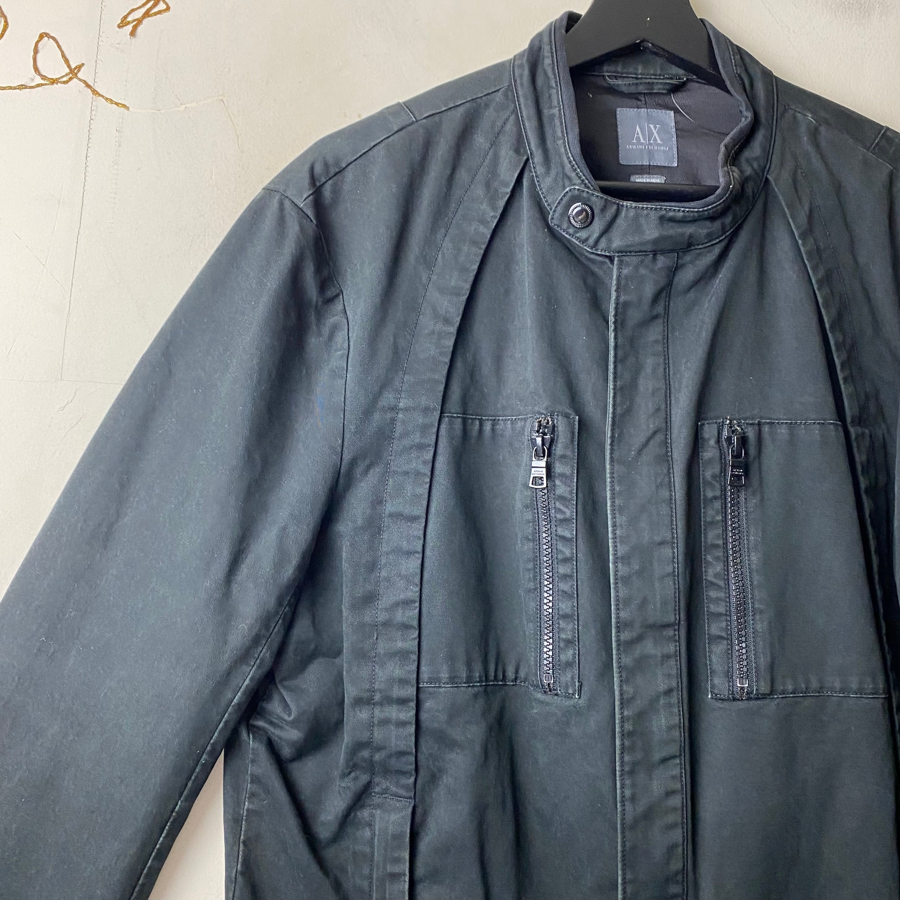 vintage ARMANI EXCHANGE black moleskin riders jacket | NOIR ONLINE