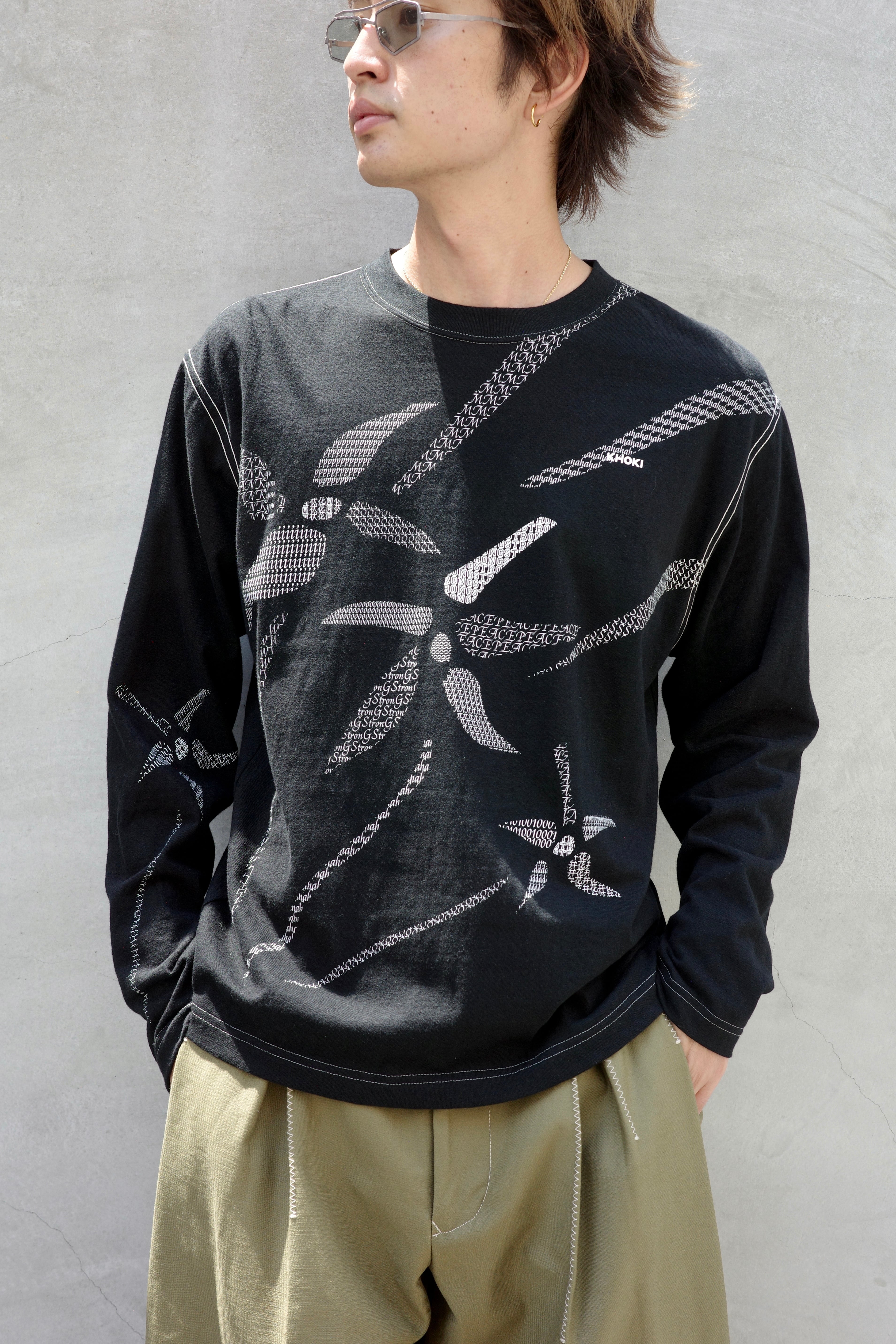 KHOKI 【Printed long-sleeve T-shirt -Black-】