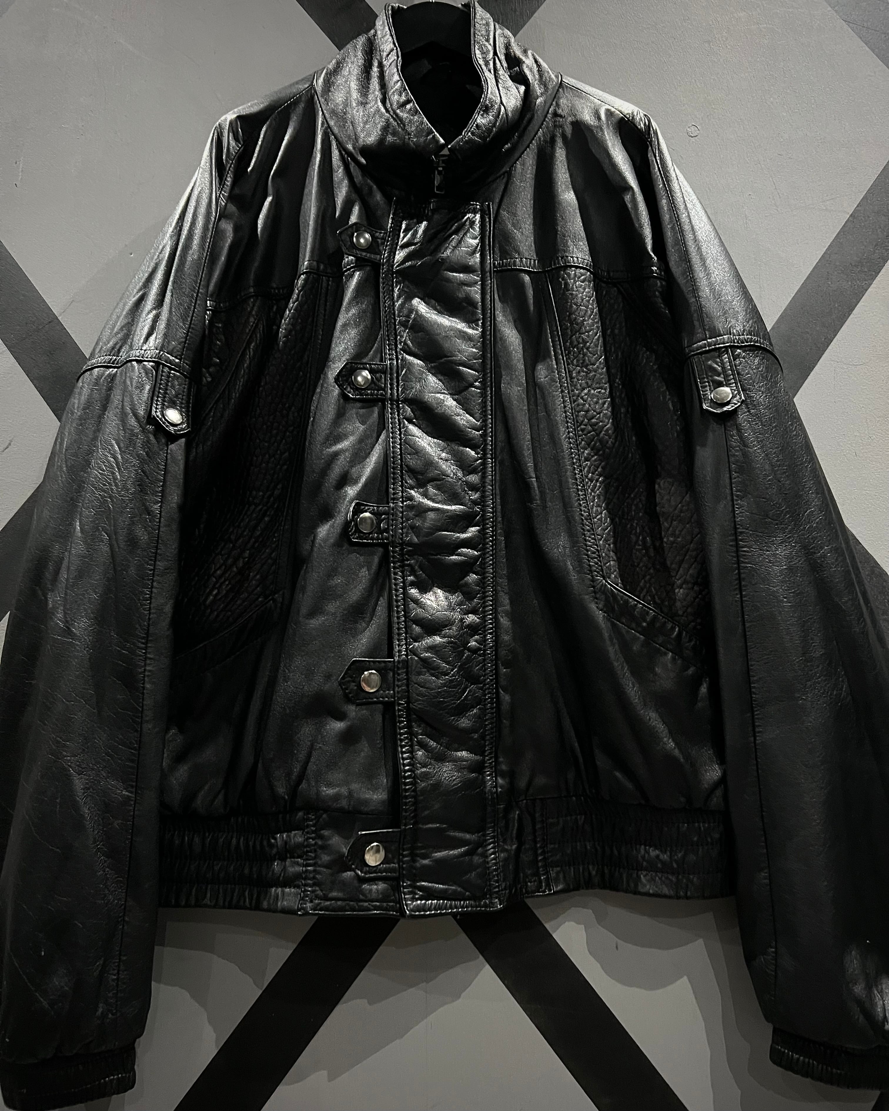 X VINTAGE】80's Vintage Belt Gimmick High Neck Leather Jacket