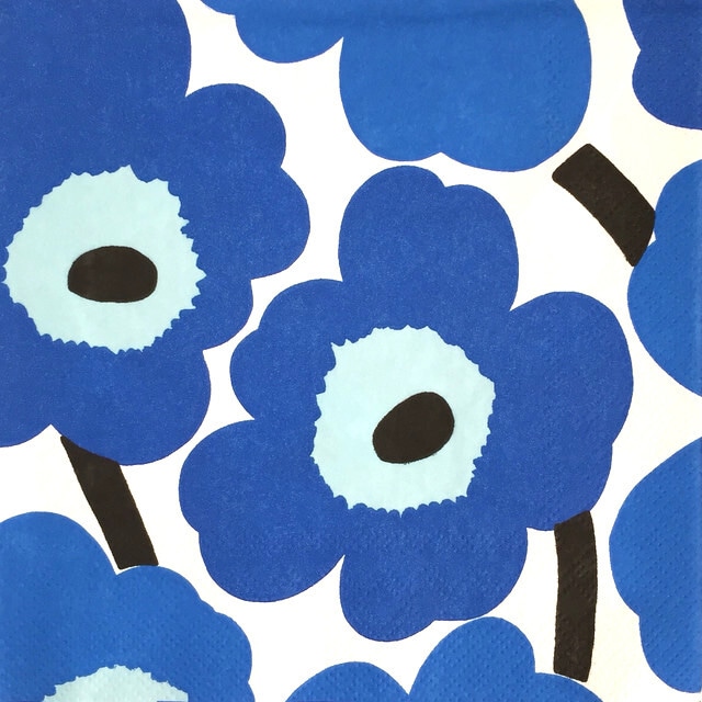 【marimekko】バラ売り2枚 ランチサイズ ペーパーナプキン UNIKKO ホワイト×ブルー