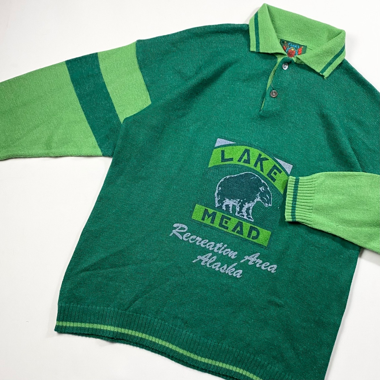 old 2tone color knit polo sweater made in Italy