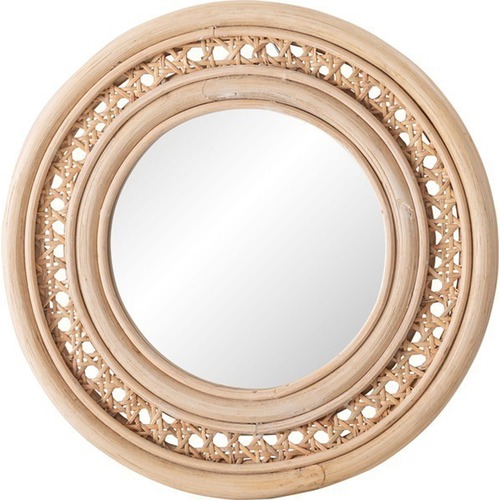 ミラー MR-718 鏡 姿見 壁掛け ウォールミラー 丸型 円型 ラタン 籐 シンプル おしゃれ ナチュラル リビング カフェ ショップ 店舗