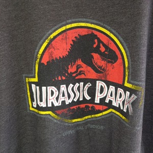 ジュラシックパーク　クルーネック　リンガーTシャツ　グレー　L