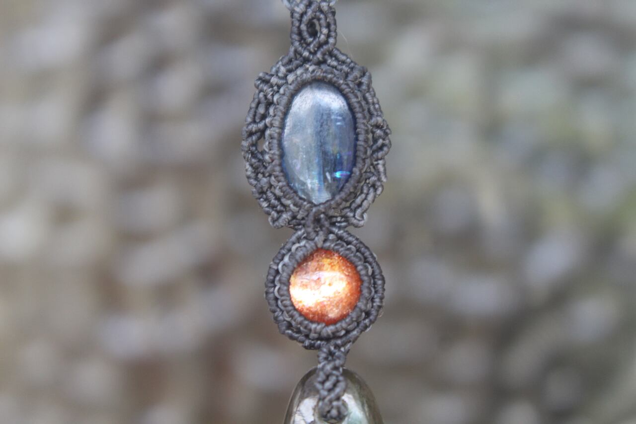 Multi Purple Labradorite & Sunstone & Kyanite micro macrame pendant
