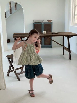 [aiai] Olive Check Balloon Blouse / [아이아이] 올리브체크벌룬블라우스